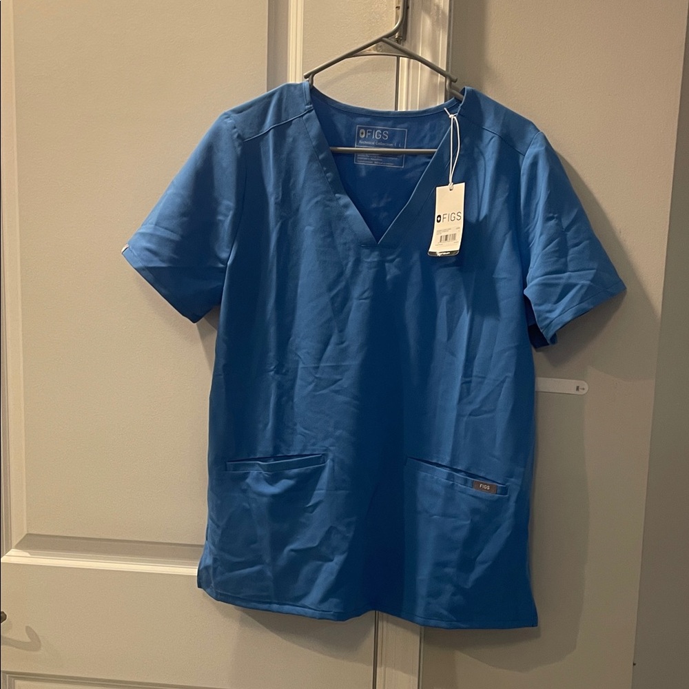 Figs Classic Blue V-Neck Scrub Top